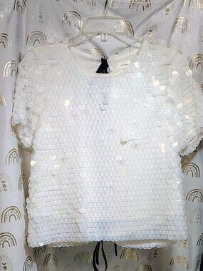 Sugarlips White Sequin Short Sleeve Crop Top